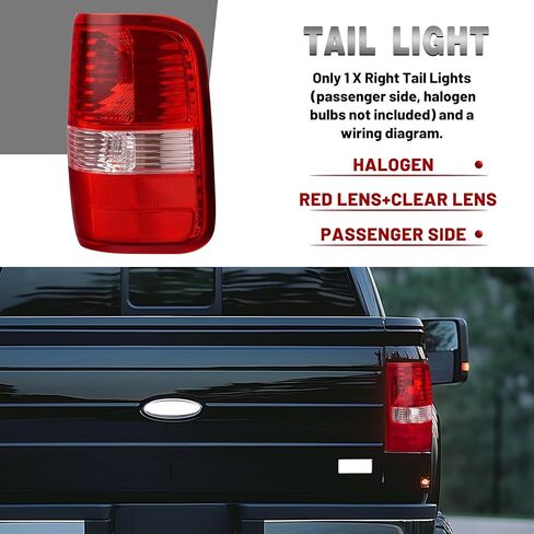 HECASA Right Tail Light Assembly Compatible with 2004-2008 Ford F150 Replacement for FO2800182 5L3Z13405CA Tail Brake Lamp Rear Light Plastic Red Clear Lens Passenger Side in Saudi Arabia