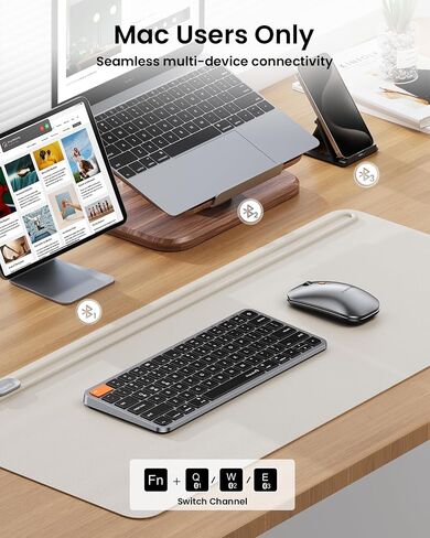 لوحة مفاتيح وماوس بلوتوث مدمج بإضاءة خلفية من ProtoArc لجهاز Mac، KM90-A ماوس لوحة مفاتيح لاسلكي متعدد الأجهزة لجهاز Mac، هادئ وقابل لإعادة الشحن، لجهاز MacBook Pro/Air، iPad - رمادي فضائي in Kuwait