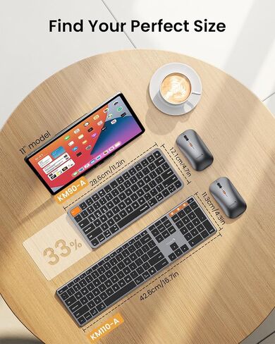 لوحة مفاتيح وماوس بلوتوث مدمج بإضاءة خلفية من ProtoArc لجهاز Mac، KM90-A ماوس لوحة مفاتيح لاسلكي متعدد الأجهزة لجهاز Mac، هادئ وقابل لإعادة الشحن، لجهاز MacBook Pro/Air، iPad - رمادي فضائي in Kuwait
