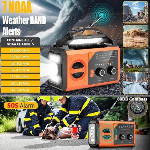 30000mAh Emergency Weather Radio, AM/FM/NOAA Hand Crank Radio with Wireless Speaker, Solar & Hand Crank Power, Built-in Flashlight, SOS Alarm, 15W Fast Charge (Orange, 30000mAh) in Saudi Arabia
