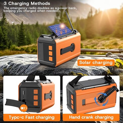 30000mAh Emergency Weather Radio, AM/FM/NOAA Hand Crank Radio with Wireless Speaker, Solar & Hand Crank Power, Built-in Flashlight, SOS Alarm, 15W Fast Charge (Orange, 30000mAh) in Saudi Arabia