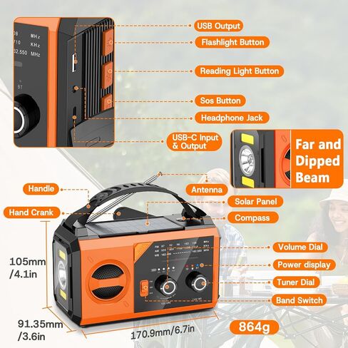 30000mAh Emergency Weather Radio, AM/FM/NOAA Hand Crank Radio with Wireless Speaker, Solar & Hand Crank Power, Built-in Flashlight, SOS Alarm, 15W Fast Charge (Orange, 30000mAh) in Saudi Arabia