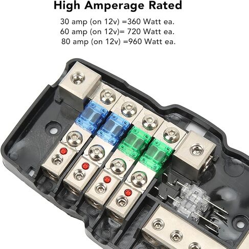 Fused Power Distribution Block 4 Way, Power Distribution Block Fuse Holder, 2 Inputs 4 Outputs with LED Indicator, Durable Plating for Cars Campervans Trucks Trailer UTV Boa in Saudi Arabia