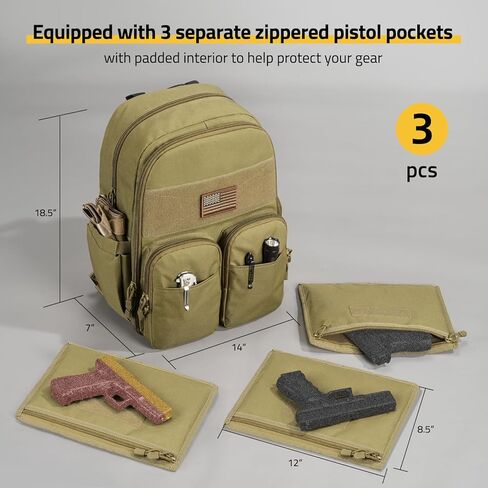حقيبة ظهر CVLIFE التكتيكية للرجال، حقيبة ظهر مسدس مع حقائب مسدس، حقيبة نطاق مع حقيبة نهارية مقسمة قابلة للإزالة للعمل EDC (أسود، عادي) in Kuwait