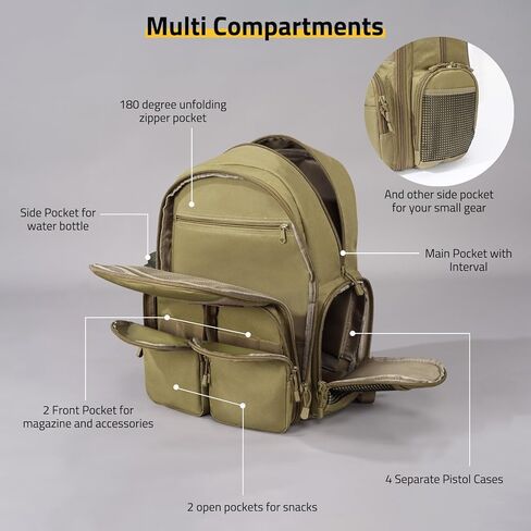 حقيبة ظهر CVLIFE التكتيكية للرجال، حقيبة ظهر مسدس مع حقائب مسدس، حقيبة نطاق مع حقيبة نهارية مقسمة قابلة للإزالة للعمل EDC (أسود، عادي) in Kuwait