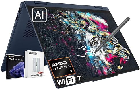 Lenovo IdeaPad 5 2-in-1 14" Touchscreen Laptop, AMD 8-Core Ryzen AI 7 350(>Intel i7-1355U), 16GB LPDDR5 RAM, 1024GB PCIE SSD, Copilot+ PC, WiFi 7, BT5.4, Backlit KB, W Pen&128G PSD, Win 11 Pro in Kuwait