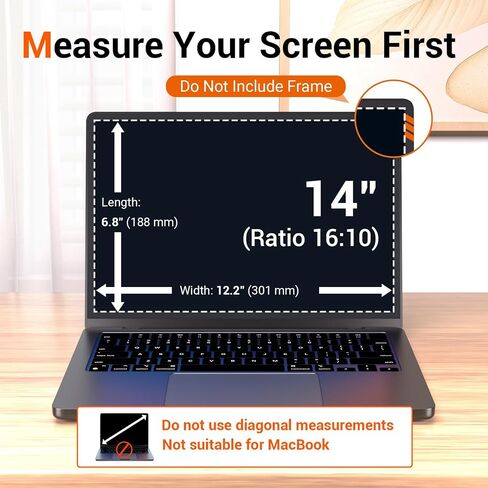 Removable Laptop Privacy Screen 14 Inch 16:10 Anti Glare Blue Light, Laptop Screen Protector 14 Privacy Shield Compatible with Dell Lenovo Thinkpad Hp Elitebook Asus Acer Thinkpad in Saudi Arabia