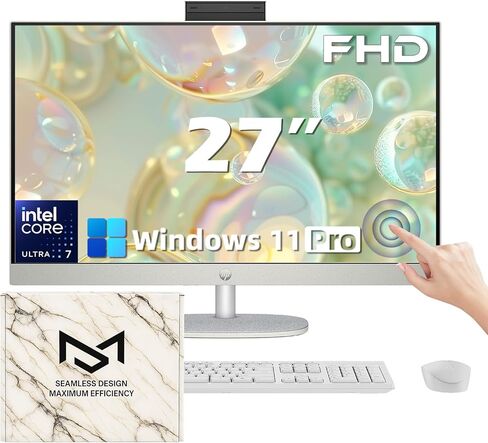 كمبيوتر مكتبي HP الكل في واحد بشاشة لمس FHD مقاس 27 بوصة، مساعد AI، Intel 12-core Ultra 7 155U (Beats i7-1355U)، لوحة مفاتيح وماوس لاسلكي، Wi-Fi 6، Windows 11 Pro (64 جيجابايت رام | 4 تيرابايت SSD) in Kuwait