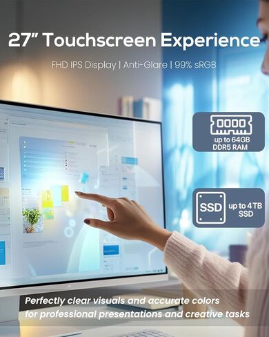 كمبيوتر مكتبي HP الكل في واحد بشاشة لمس FHD مقاس 27 بوصة، مساعد AI، Intel 12-core Ultra 7 155U (Beats i7-1355U)، لوحة مفاتيح وماوس لاسلكي، Wi-Fi 6، Windows 11 Pro (64 جيجابايت رام | 4 تيرابايت SSD) in Kuwait