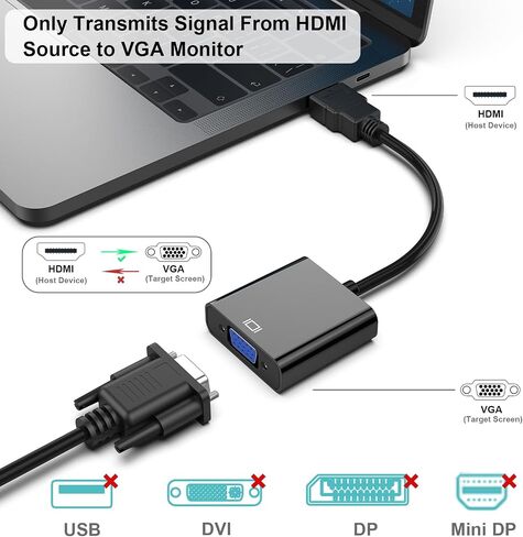 HDMI to VGA, Gold-Plated Adapter (Male to Female) for Computer, Desktop, Laptop, PC, Monitor, Projector, HDTV, Chromebook, Raspberry Pi, Roku, Xbox and More - Black in Saudi Arabia