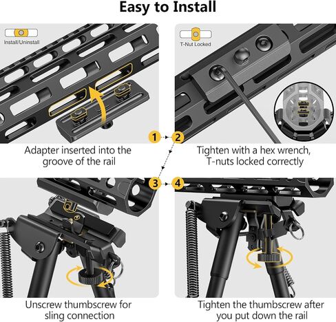 CVLIFE 6-9 Inches Rifle Bipod with Bipod Mount Adapter Compatible with M-Rail Keymod in Saudi Arabia