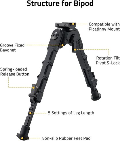 CVLIFE Bipods للبنادق، بندقية دوارة قابلة للإمالة، Bipod قابلة للتعديل، تعلق مباشرة الاستقرار لاطلاق النار in Saudi Arabia
