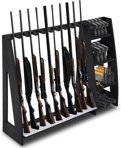 Wooden Gun Rack with Holder, Indoor Floor Standing Rifle Rack, Gun Display Storage for Home or Garage Storage, Holds 10 Long guns and 8 handguns(Walnut) in Saudi Arabia