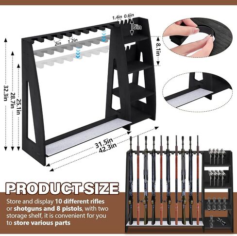 Wooden Gun Rack with Holder, Indoor Floor Standing Rifle Rack, Gun Display Storage for Home or Garage Storage, Holds 10 Long guns and 8 handguns(Walnut) in Saudi Arabia