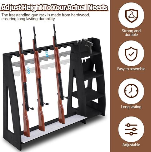 Wooden Gun Rack with Holder, Indoor Floor Standing Rifle Rack, Gun Display Storage for Home or Garage Storage, Holds 10 Long guns and 8 handguns(Walnut) in Saudi Arabia