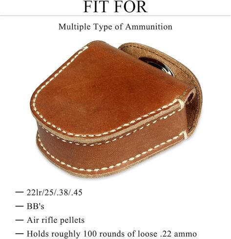 KOSIBATE Ammo Pouch, Genuine Leather Ammo Holder Bag Storage for .22 22LR .38 .45 Hunting Military Belt Gun Ammo Case Brown in Saudi Arabia