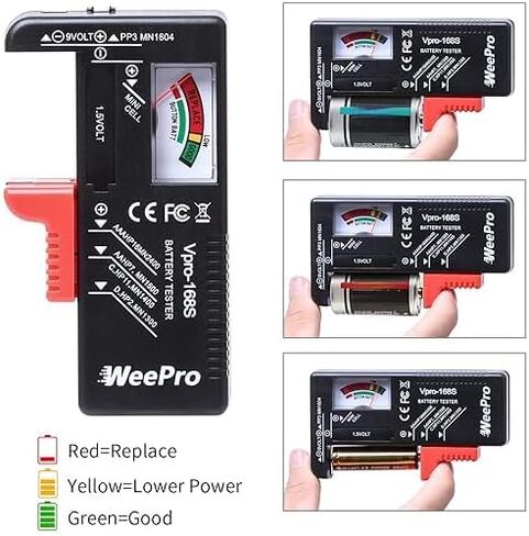 1 حزمة اختبار البطارية، (لا يتطلب بطارية للتشغيل) مدقق البطارية العالمي لبطاريات AA/AAA/C/D / 9V / 1.5V خلية زر المنزلية اختبار مستوى عمر البطارية مقياس مراقبة الطاقة in Saudi Arabia