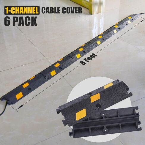 6 Pack 1-Channel Rubber Cable Protector Ramp, 17" x 6" x 1.3" inch Interlocking Floor Wire Cord Cable Cover, Visible at Night, Durable Rubber Speed Bump Hump Ramp (1-Channel 6 Pack) in Kuwait
