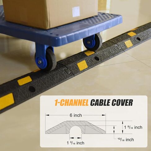 6 Pack 1-Channel Rubber Cable Protector Ramp, 17" x 6" x 1.3" inch Interlocking Floor Wire Cord Cable Cover, Visible at Night, Durable Rubber Speed Bump Hump Ramp (1-Channel 6 Pack) in Kuwait
