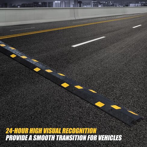 6 Pack 1-Channel Rubber Cable Protector Ramp, 17" x 6" x 1.3" inch Interlocking Floor Wire Cord Cable Cover, Visible at Night, Durable Rubber Speed Bump Hump Ramp (1-Channel 6 Pack) in Kuwait