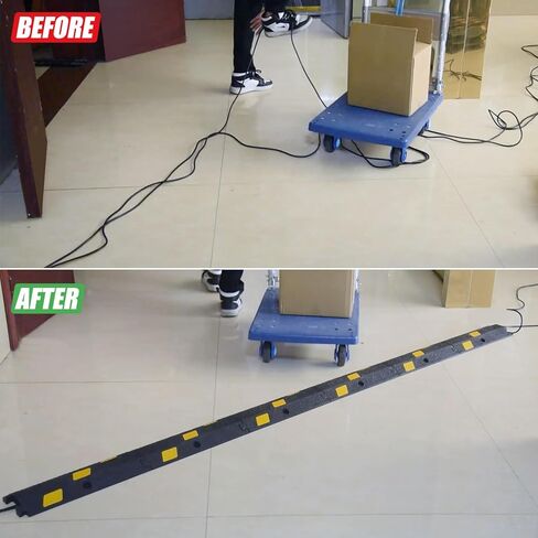 6 Pack 1-Channel Rubber Cable Protector Ramp, 17" x 6" x 1.3" inch Interlocking Floor Wire Cord Cable Cover, Visible at Night, Durable Rubber Speed Bump Hump Ramp (1-Channel 6 Pack) in Kuwait