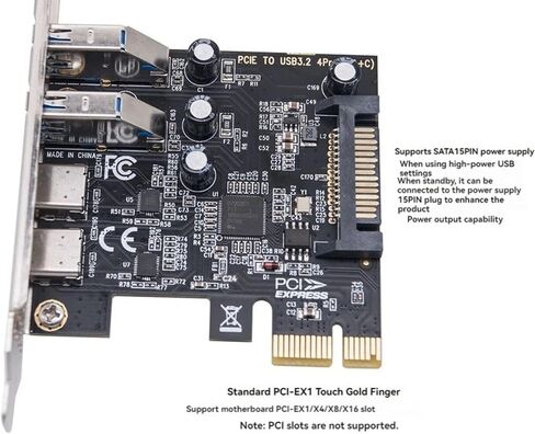 5Gbps PCIE Adapter Card, PCI Express to USB 3.2 Gen1 5Gbps PCIE Adapter Card 4 Port Type-C Type-A Expansion Card in Saudi Arabia