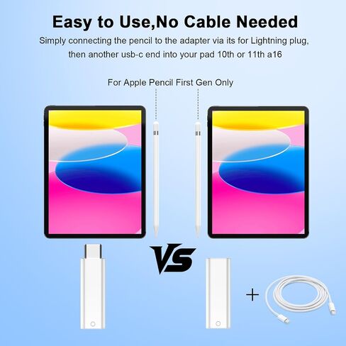 محول USB C إلى قلم رصاص الأول لجهاز iPad A16 الجيل الحادي عشر والجيل العاشر، نوع C ذكر إلى محول شاحن Lightning أنثى لقلم Apple الجيل الأول، موصل زوج بلوتوث لiPencil 1 in Kuwait