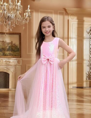 Girls Sequin Dresses Sparkly Tulle Birthday Princess Pageant Graduation Party Dress - 3-14Years in Saudi Arabia