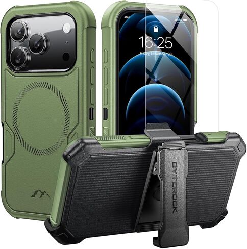 for iPhone 17 Pro Max Case 6.9" with Belt Clip Holster,Compatible with MagSafe,Anti-Drop,Shockproof,Heavy Duty Protection,w/Screen Protector,with 360°Rotating Kickstand,Black in Saudi Arabia