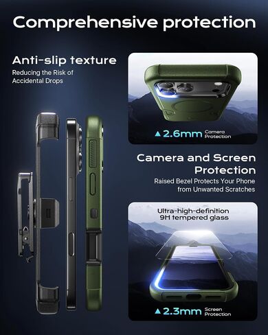 for iPhone 17 Pro Max Case 6.9" with Belt Clip Holster,Compatible with MagSafe,Anti-Drop,Shockproof,Heavy Duty Protection,w/Screen Protector,with 360°Rotating Kickstand,Black in Saudi Arabia