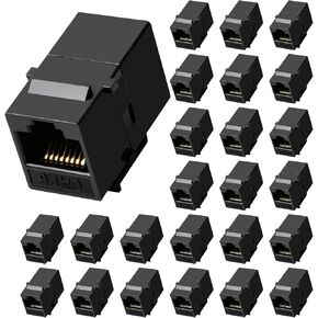 وصلة كيستون Cat6 RJ45 25 حزمة، وصلة إيثرنت أنثى إلى أنثى، موسع كابل إيثرنت UTP مضمنة Cat6 مقابس كيستون للوحات الحائط ولوحات التصحيح - أسود in Kuwait