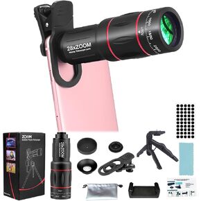 مجموعة ملحقات عدسة Telephoto لهواتف iPhone وAndroid مع مشبك ثلاثي القوائم، 28X HD لسهولة الاستخدام ولقطات مذهلة للمشاهد التي تتجاوز 3 أمتار in Kuwait