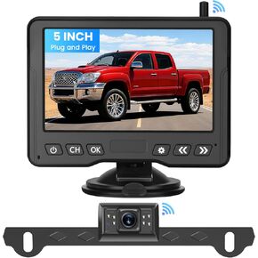 كاميرا احتياطية لاسلكية لتشغيل قابس السيارة: شاشة 5 بوصة HD 2 قناة سهلة الإعداد 1080P IP69K مقاومة للماء بالأشعة تحت الحمراء للرؤية الليلية بدون تأخير اختياري مزدوج القوس كاميرا الرؤية الخلفية للسيارة / الشاحنة / العربة / سيارات الدفع الرباعي / الشاحنة /  in Kuwait