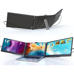 Ygretyrjh Laptop Screen Extender, 14" Triple Portable Monitor for Laptop, 1080P FHD IPS Screen Extender Monitors for 13"-17", Travel Monitor for Mac/Windows/Chrome, Built-in Speakers in Saudi Arabia