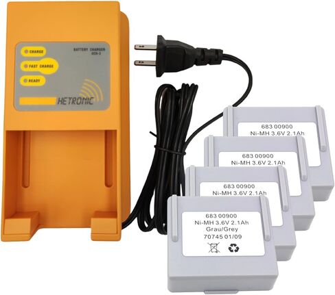 (عبوة واحدة) شاحن بطارية Hetronic UCH-2 مدخل 90-270 فولت تيار متردد، شاحن بطارية 300/780 مللي أمبير و(4 عبوات) بطارية Hetronic 68300900 بقدرة 3.6 فولت 2100 مللي أمبير في الساعة لجهاز التحكم عن بعد HETRONIC بطارية 68300900 (قابس أمريكي) in Kuwait