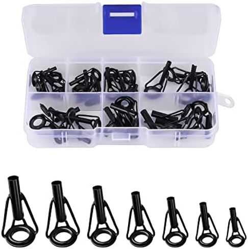 35pcs Fishing Rod Tip Repair Kit, Stainless Steel Rod Tip Repair Kit with Plastic Divider Box, Rod Tip Replacement Fishing Guide Ring Ceramic Guide Rings for Freshwater Saltwater Rod (Black) in Saudi Arabia