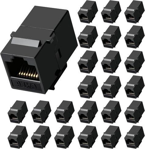 وصلة كيستون Cat6 RJ45 25 حزمة، وصلة إيثرنت أنثى إلى أنثى، موسع كابل إيثرنت UTP مضمنة Cat6 مقابس كيستون للوحات الحائط ولوحات التصحيح - أسود in Kuwait