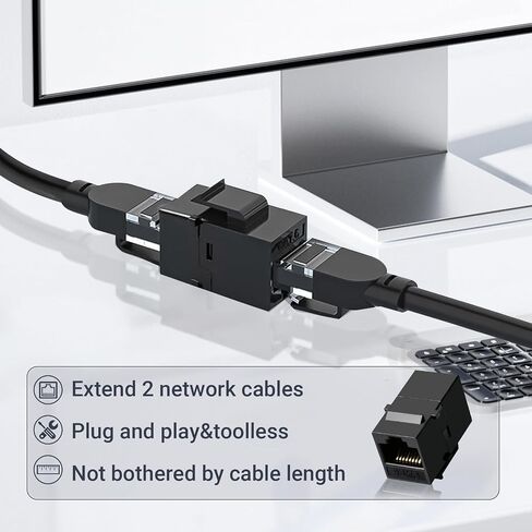 وصلة كيستون Cat6 RJ45 25 حزمة، وصلة إيثرنت أنثى إلى أنثى، موسع كابل إيثرنت UTP مضمنة Cat6 مقابس كيستون للوحات الحائط ولوحات التصحيح - أسود in Kuwait