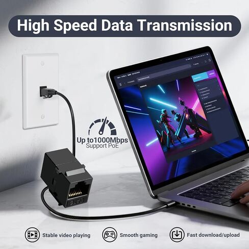 وصلة كيستون Cat6 RJ45 25 حزمة، وصلة إيثرنت أنثى إلى أنثى، موسع كابل إيثرنت UTP مضمنة Cat6 مقابس كيستون للوحات الحائط ولوحات التصحيح - أسود in Kuwait