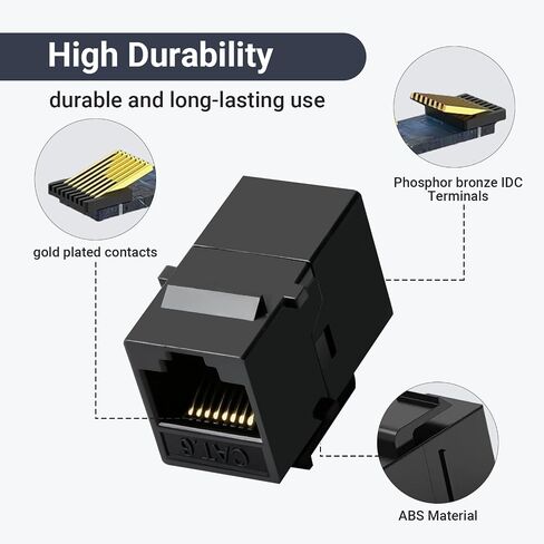 وصلة كيستون Cat6 RJ45 25 حزمة، وصلة إيثرنت أنثى إلى أنثى، موسع كابل إيثرنت UTP مضمنة Cat6 مقابس كيستون للوحات الحائط ولوحات التصحيح - أسود in Kuwait