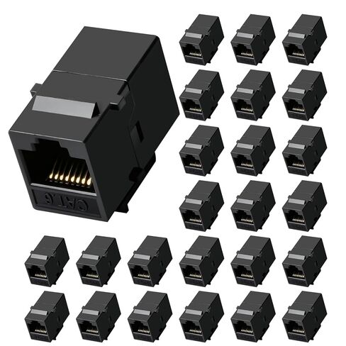 وصلة كيستون Cat6 RJ45 25 حزمة، وصلة إيثرنت أنثى إلى أنثى، موسع كابل إيثرنت UTP مضمنة Cat6 مقابس كيستون للوحات الحائط ولوحات التصحيح - أسود in Kuwait