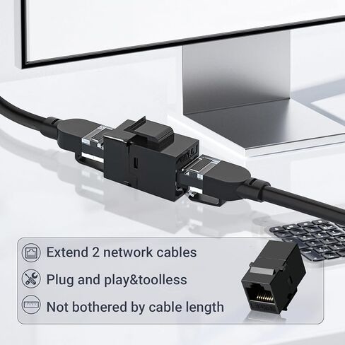 وصلة كيستون Cat6 RJ45 25 حزمة، وصلة إيثرنت أنثى إلى أنثى، موسع كابل إيثرنت UTP مضمنة Cat6 مقابس كيستون للوحات الحائط ولوحات التصحيح - أسود in Kuwait