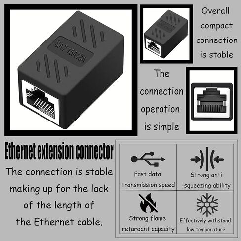6-Pack RJ45 Ethernet Coupler – Inline Female-to-Female Connector Adapter for Cat8/Cat7/Cat6/Cat5e/Cat5 Cable Extension, High-Speed Network Extender for PC, Router, Modem, PS5, Xbox, Black in Saudi Arabia