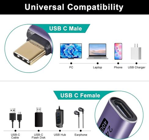 2pcs 90 Degree Right Angle USB C Male to Female Adapter, USB Type C Adapter Extender Support 240W, 40Gbps, 8K@60Hz for Steam Deck, MacBook,Thunderbolt ect(Side Bend 90°) in Saudi Arabia