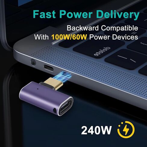 2pcs 90 Degree Right Angle USB C Male to Female Adapter, USB Type C Adapter Extender Support 240W, 40Gbps, 8K@60Hz for Steam Deck, MacBook,Thunderbolt ect(Side Bend 90°) in Saudi Arabia