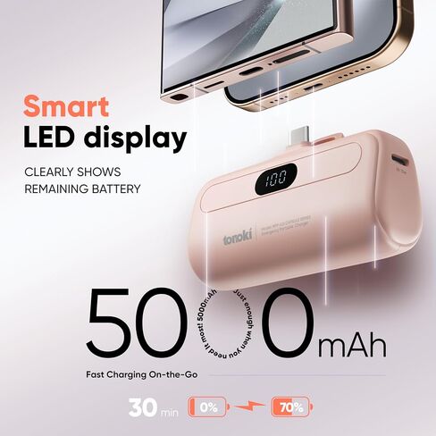 5000mAh, Portable Lightning Charger for iPhone 14/13/12/11/10/XS/XR/X/8/7/6/5 and Mini iPad, Fast Charging, Small Power Bank, Battery Pack with LED Display (Black, Lightning) in Saudi Arabia