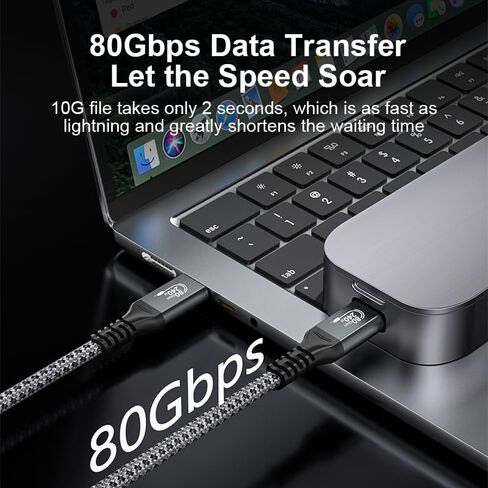 كابل USB 4 بطول 6.6 قدم لكابل Thunderbolt 5 بسرعة 80 جيجابت في الثانية، عرض نطاق يصل إلى 120 جيجابت في الثانية لشحن مزدوج 8K، 240 وات PD 3.1، كابل فيديو USB C مضفر متوافق مع Thunderbolt 4/5، SSD، MacBook M4 Pro، Dock، eGPU in Kuwait