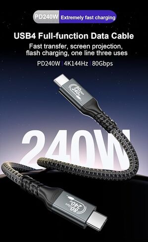 كابل USB 4 بطول 6.6 قدم لكابل Thunderbolt 5 بسرعة 80 جيجابت في الثانية، عرض نطاق يصل إلى 120 جيجابت في الثانية لشحن مزدوج 8K، 240 وات PD 3.1، كابل فيديو USB C مضفر متوافق مع Thunderbolt 4/5، SSD، MacBook M4 Pro، Dock، eGPU in Kuwait
