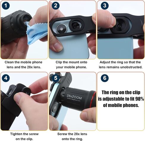 مجموعة ملحقات عدسة Telephoto لهواتف iPhone وAndroid مع مشبك ثلاثي القوائم، 28X HD لسهولة الاستخدام ولقطات مذهلة للمشاهد التي تتجاوز 3 أمتار in Kuwait
