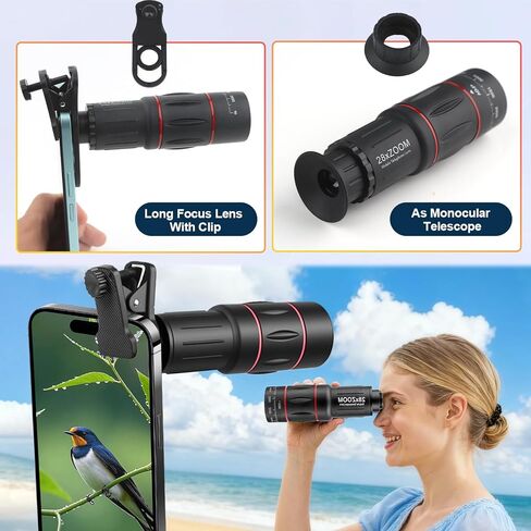 مجموعة ملحقات عدسة Telephoto لهواتف iPhone وAndroid مع مشبك ثلاثي القوائم، 28X HD لسهولة الاستخدام ولقطات مذهلة للمشاهد التي تتجاوز 3 أمتار in Kuwait